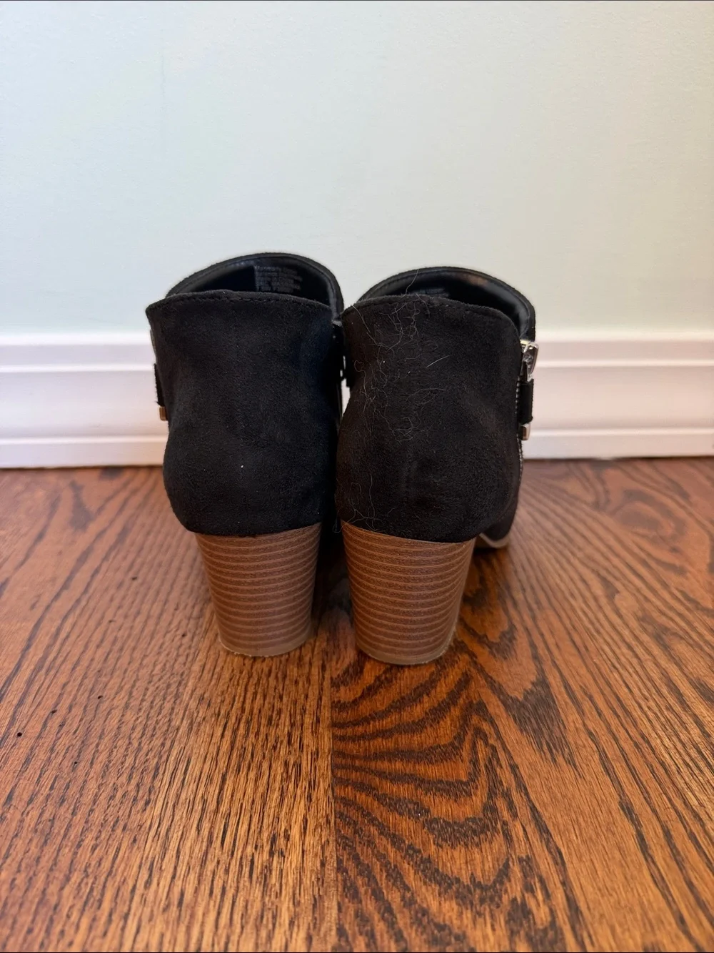 Style & Co. Black Suede Ankle Booties with Stacked Heel